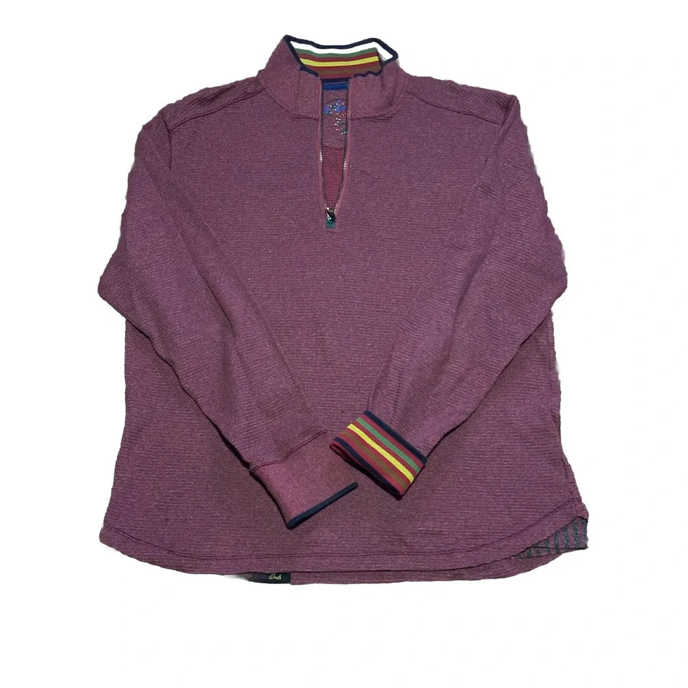 Robert Graham 1/4 Zip Burgundy Sweater Size Medium Pullover 100% Cotton